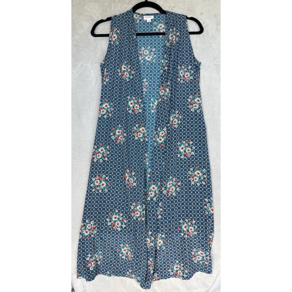 LuLaRoe Joy Cardigan Duster Womens XS Blue Floral Cottagecore Artsy Geometric